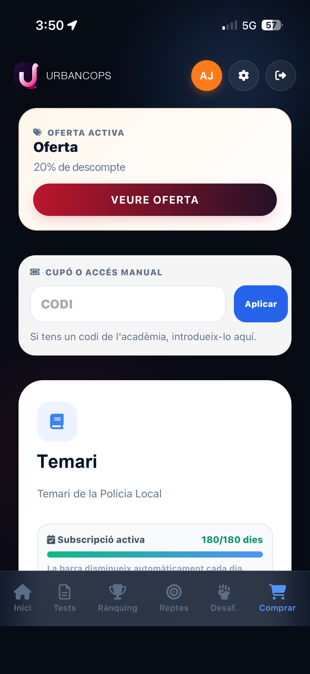 Pantalla de compra i accessos d'UrbanCops